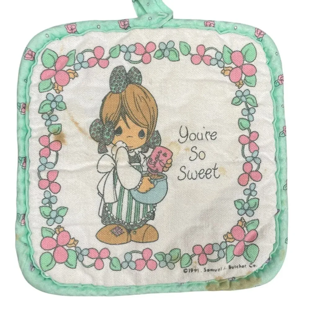 Vintage 90s Precious Moments Lot of Pot Holders and Oven Mitt